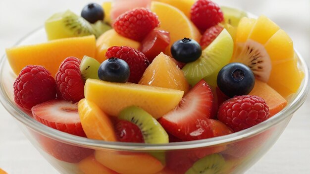 colorful fruit salad arranged in a colorful bowl full ai photo