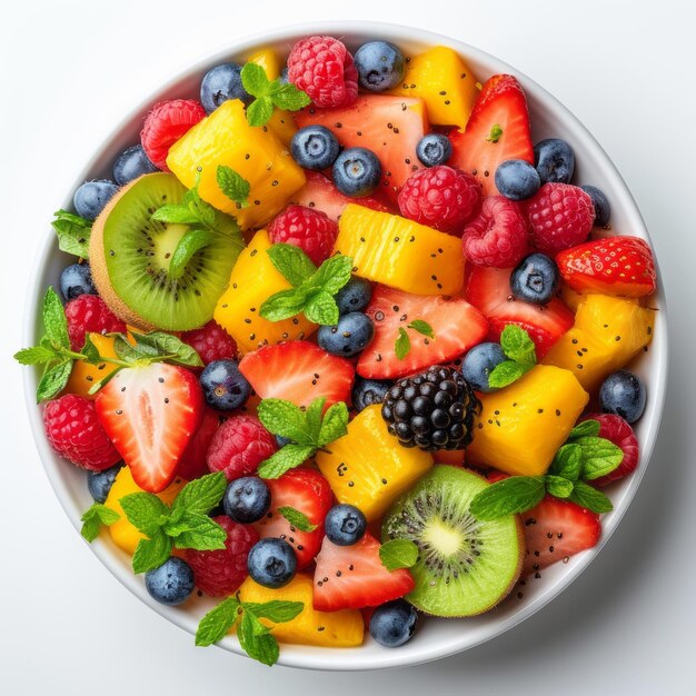 Colorful Fruit Salad on White Background