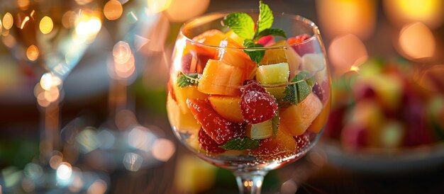 Colorful Fruit Salad in Wine Glass