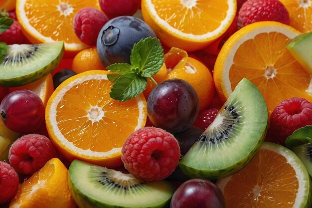 A colorful fruit salad with orange slices an