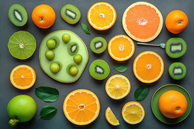 Colorful fruit salad on a wooden table Generative AI