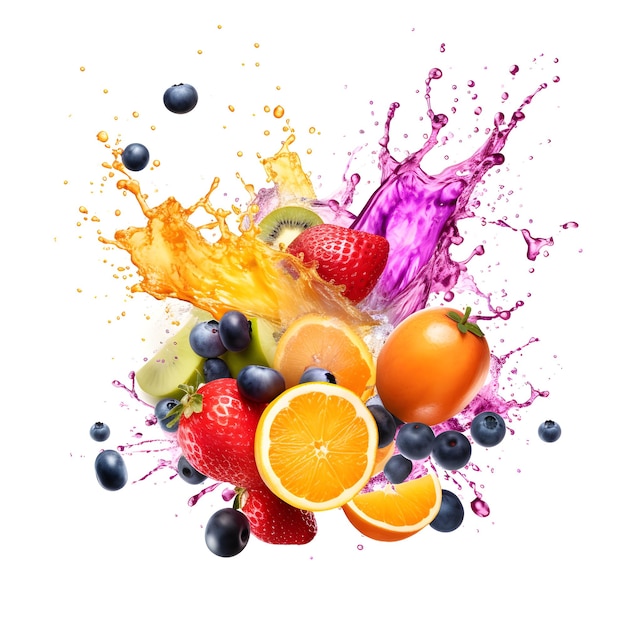 Photo a colorful fruit splashing in a splash of juice