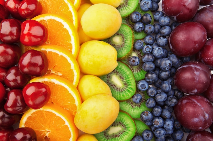 Photo colorful fruits rows
