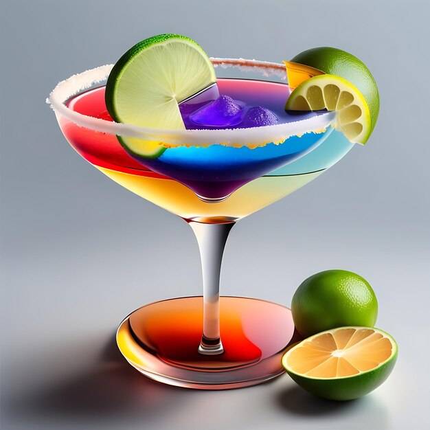 Foto cocktail fruttato colorato martini alcolico margarita con lime e ghiaccio