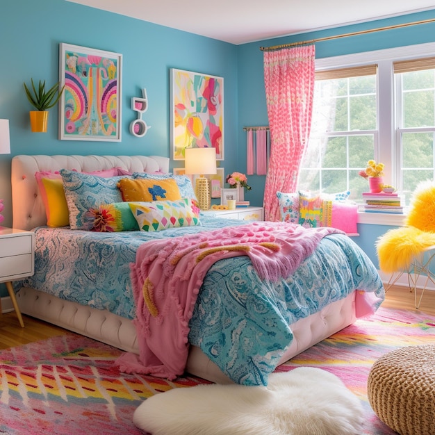 Colorful fun and elegant girls bedroom