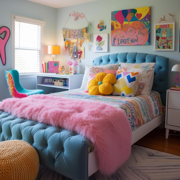 Photo colorful fun and elegant girls bedroom