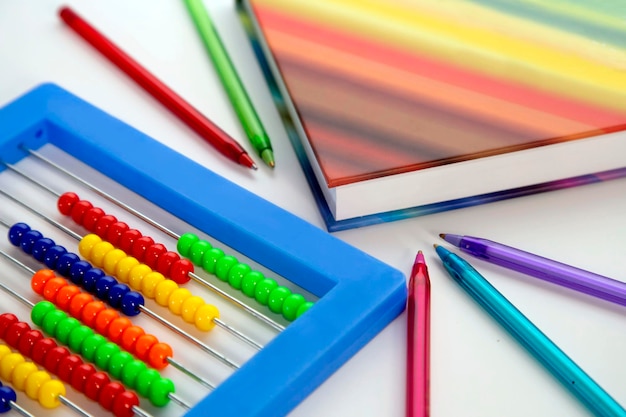 Colorful and fun school supplies. education, learning and teaching concept. education techniques