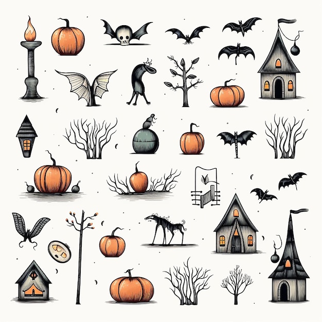 Photo colorful fun and spooky halloween icon sheet