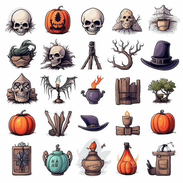 Photo colorful fun and spooky halloween icon sheet