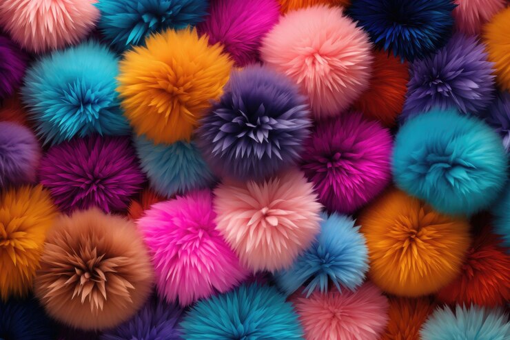 Photo colorful fur background close up of colorful fluffy fabric background abstract background with colorful pompoms ai generated