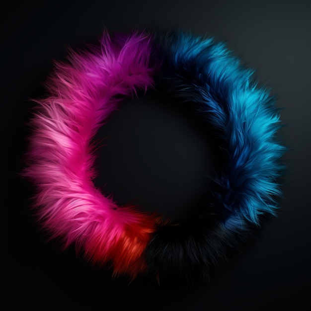 Colorful Fur Minimalistic Round Picture Frame Minimalistic Ring with Realistic Texture Square Digital Illustration Ai Generated Empty Circle on Black Background