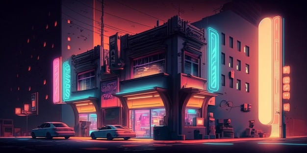Colorful fusion city with neon lights and futuristic architecture Generative AI
