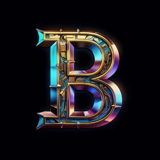 Красочный футуристический алфавит B, ретушированный готическим стимпанком S