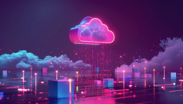 A colorful futuristic cityscape with a large cloud in the center by ai generated image