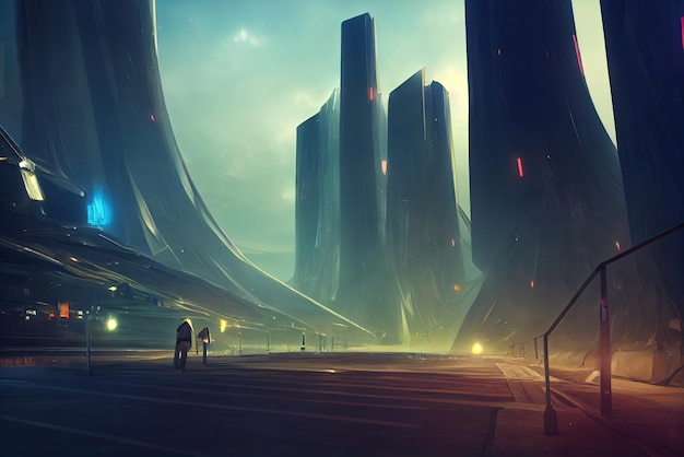 Colorful futuristic Cyberpunk metaverse city background Concept art Digital painting