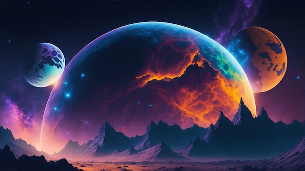 Photo colorful futuristic huge planet