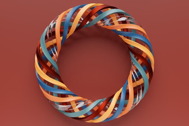 Colorful futuristic torus donut on brown isolated background 3D rendering