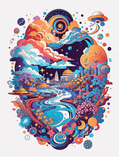 Colorful Galaxy Vector Illustration for Tshirt Design