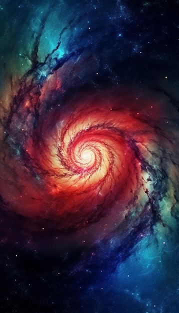 A colorful galaxy wallpaper with a spiral design in red and blue.