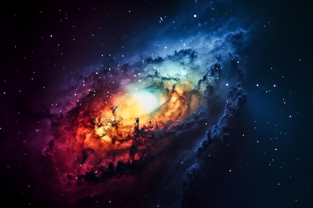 A colorful galaxy with a black hole in the center.