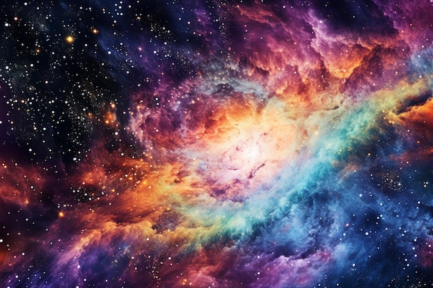 A colorful galaxy with a nebula in the center.