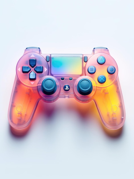 A colorful game controller with a colorful display of buttons on it.