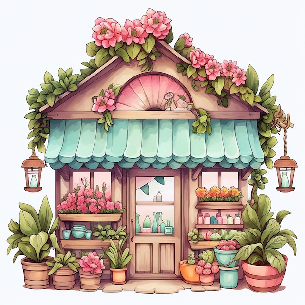 Colorful Garden Haven Cute Garden Shop Clipart Decoration