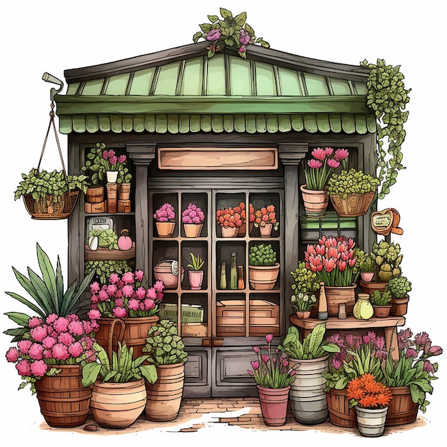 Photo colorful garden haven cute garden shop clipart decoration