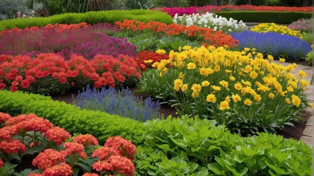 Colorful garden pathway in bloom