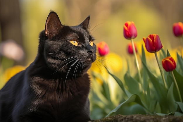 Разноцветный садовый отдых Яркоглазая черная кошка