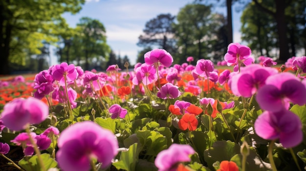 Photo colorful gardens blooming nasturtium fields in violet and pink