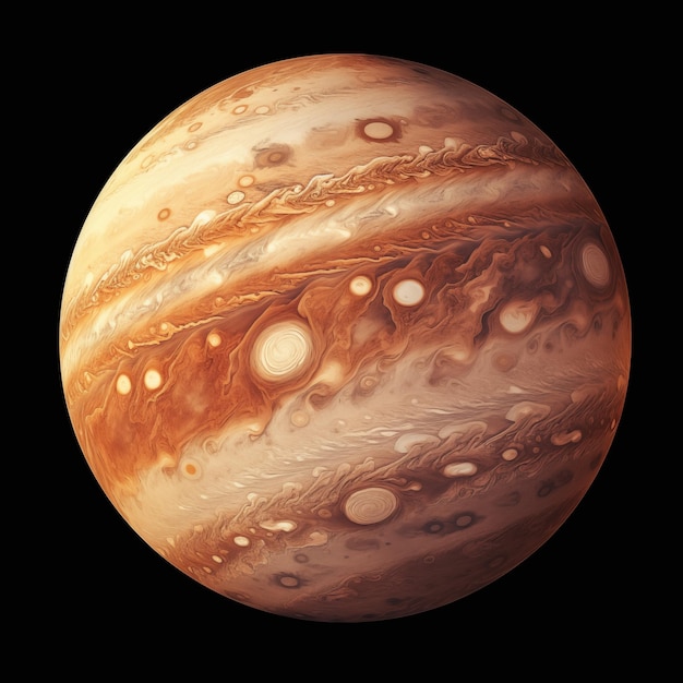 красочная газовая гигантская планета, изображающая Юпитер, изолированный на черном фоне