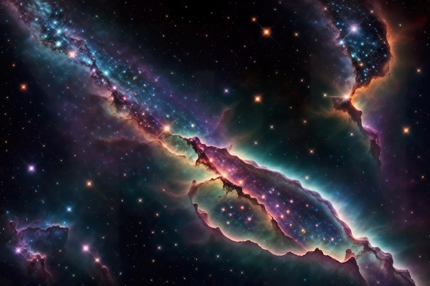 colorful gas nebula tiny specs