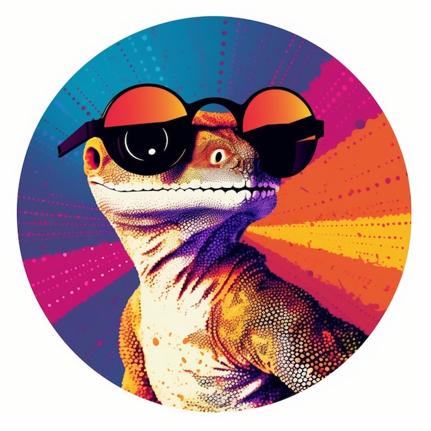 Photo colorful gecko wearing sunglasses