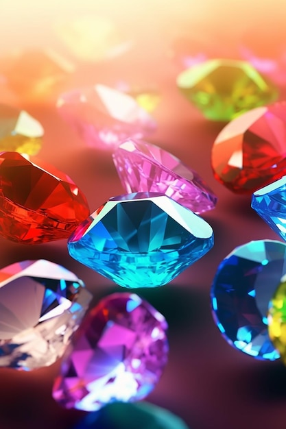 Colorful gemstones on a pink background