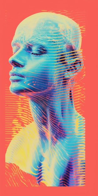 Photo colorful generative art poster with impressionism and pop artinspired portraits