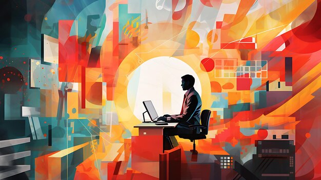 Colorful geometric abstract Illustration of a concept of Future of Work