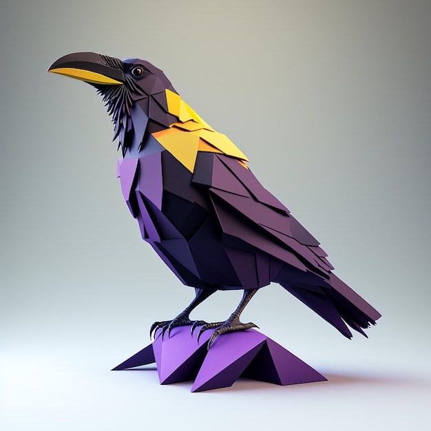 Красочная геометрическая низкополигональная ворона, птица, произведение искусства, сгенерированное AI