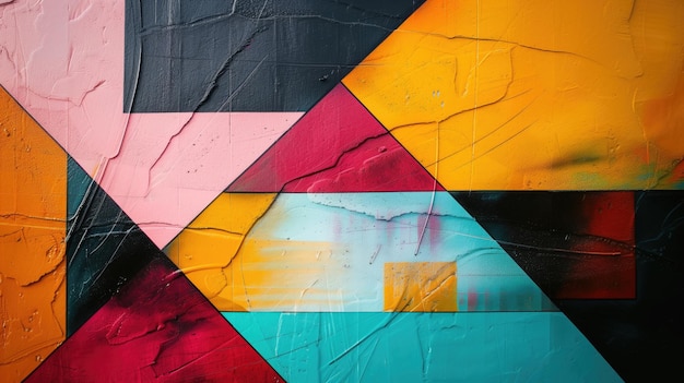 Colorful geometric painting on textured wall