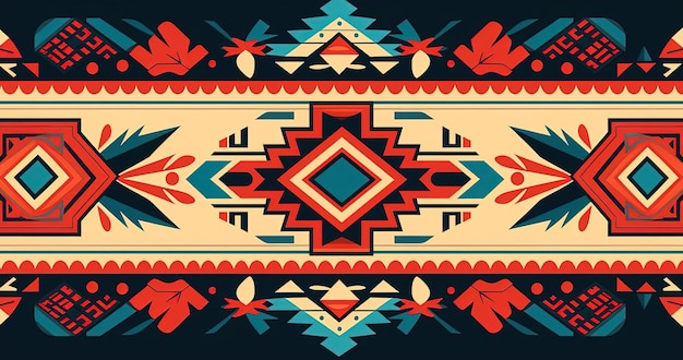 ネイティブ アメリカンの部族のデザインとカラフルな幾何学模様のシームレスな境界線