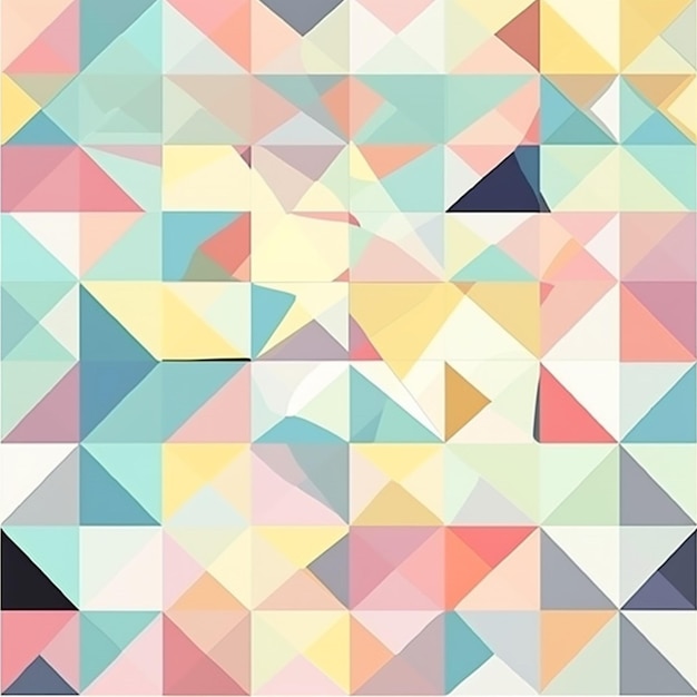 A colorful geometric pattern with a pink background.