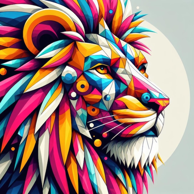A colorful geometric representation of a lion