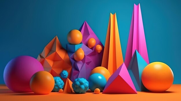 Colorful geometric shapes 3d render Bright color Generative Ai