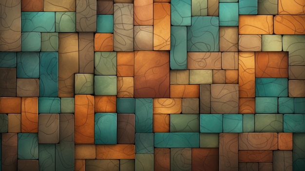 Colorful geometric square shaped tiled wallpaper background