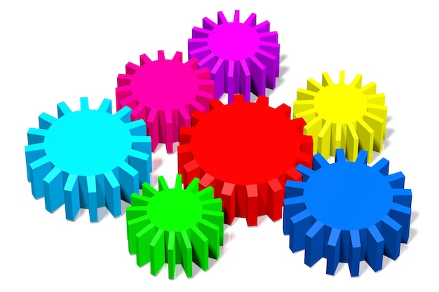 Colorful geometrical gears on white background