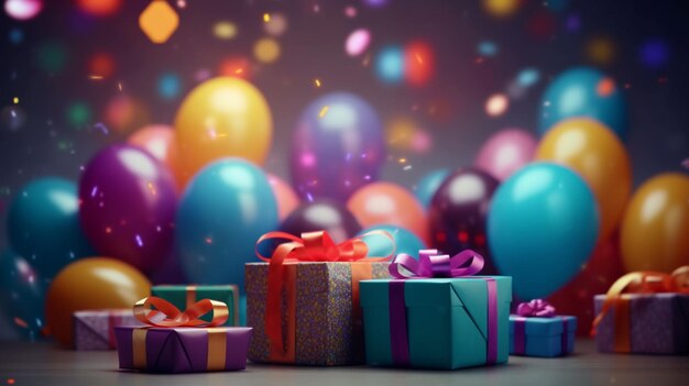 Colorful gift box with balloons on background