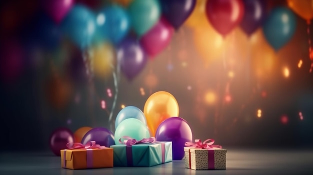 Colorful Gift Box with balloons on background