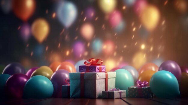 Colorful Gift Box with balloons on background