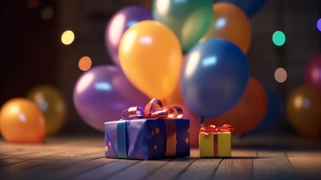 Colorful Gift Box with balloons on background