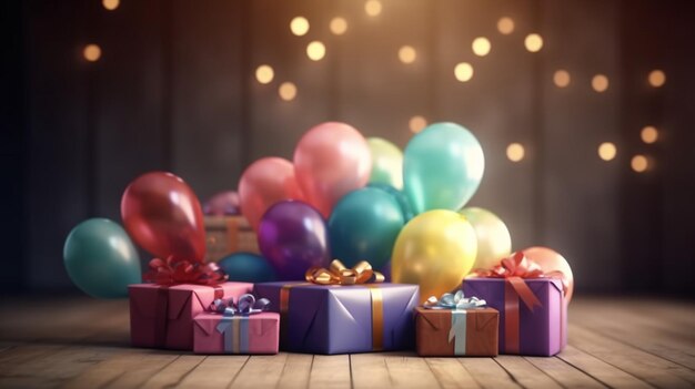 Colorful Gift Box with balloons on background